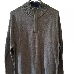 Jos A Bank Sweater Mens Large Grey Quarter Zip Pullover Elbow Patches USED